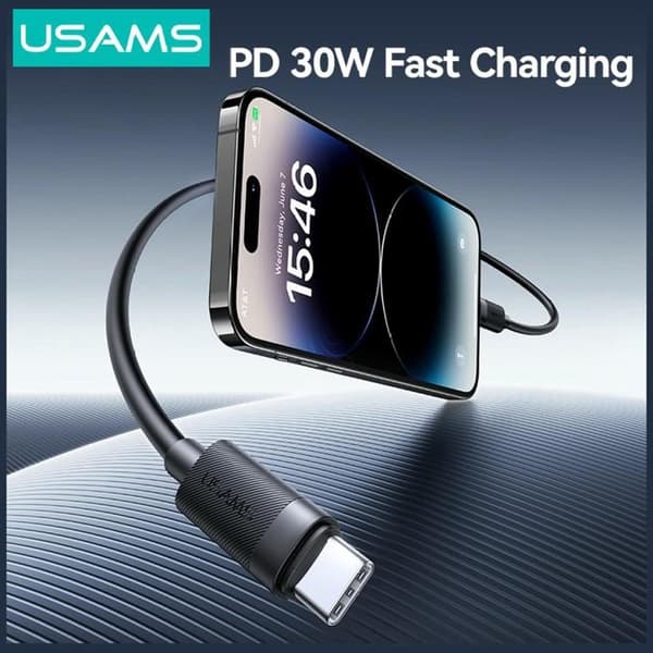 USAMS USB-C til Lightning 30W Kabel 1m U94 - Sort Svart