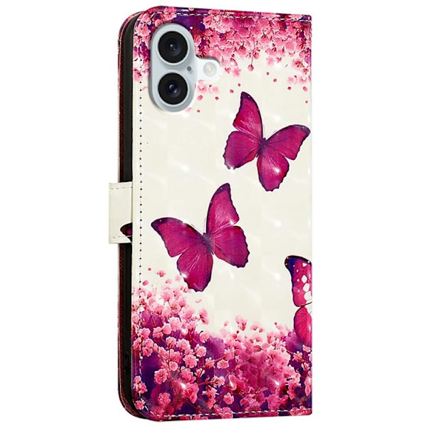 iPhone 16 Plus Plånboksfodral Printing Pattern Med Rem Rosa