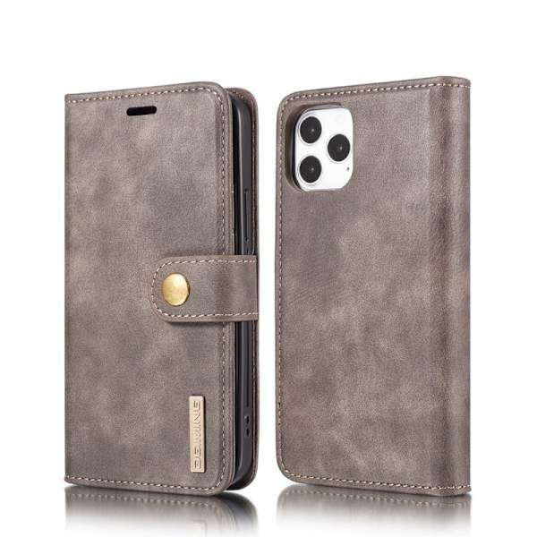DG.MING 2-in-1 Äkta Läder + PC Plånboksfodral för iPhone 12 Pro - Grå