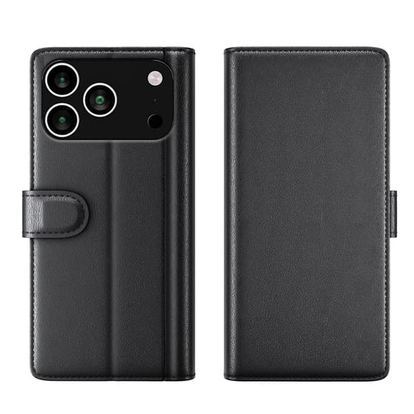 iPhone 17 Pro Plånboksfodral Äkta Läder - Svart Svart
