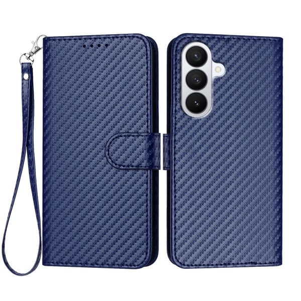 Samsung Galaxy S26 Pro Plånboksfodral Konstläder Med Rem Kolfiber - Royal Blue