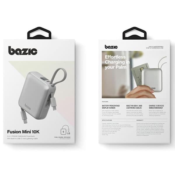 Bazic Fusion 3in1 PowerBank 10000mAh USB-C/Lightning - Grå Grå