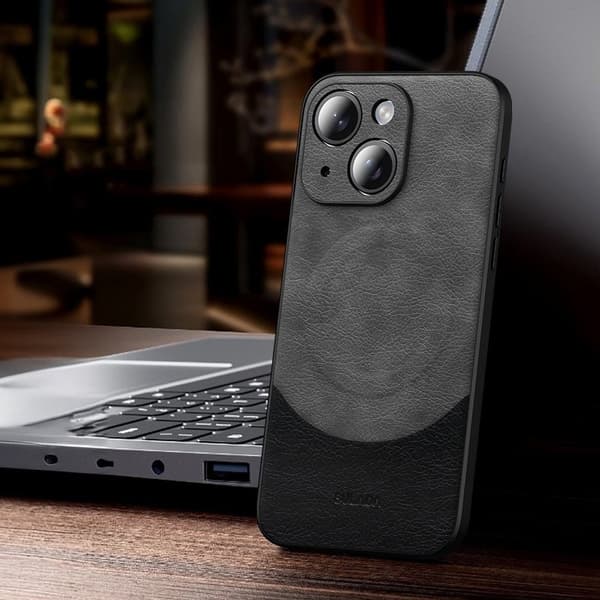 SULADA Mobilskal till iPhone 15 Plus Magnetisk PU Läder PC+TPU Grå