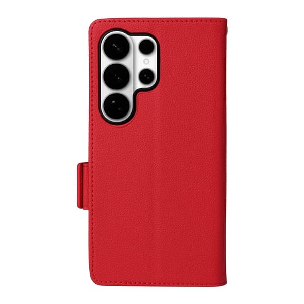 Galaxy S26 Ultra Plånboksfodral Litchi Konstläder med Rem - Röd Röd