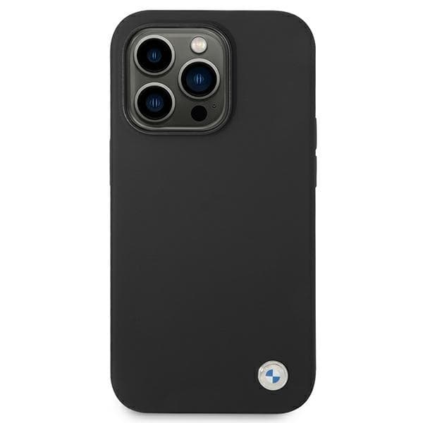 BMW telefontaske til iPhone 14 Pro MagSafe silikone metal logo - sort