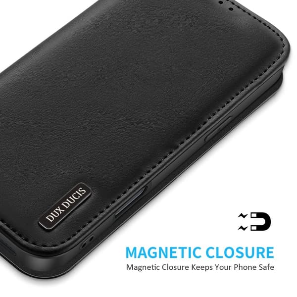 DUX DUCIS Hivo Series iPhone 16 Pro Max Plånboksfodral Äkta läder - Svart