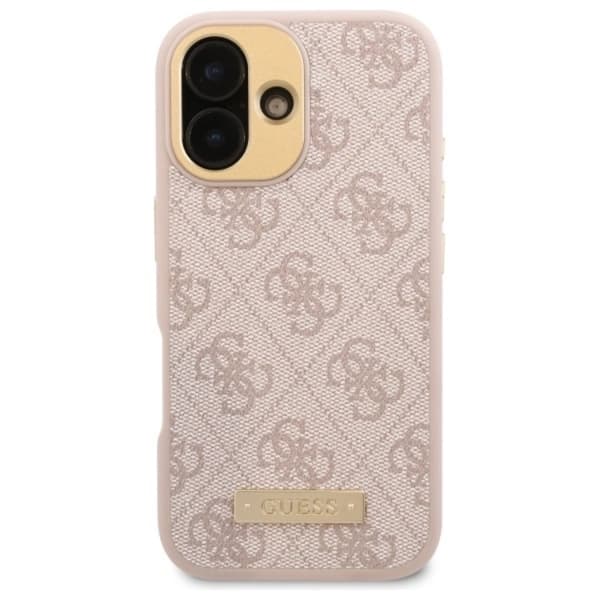 Guess Telefontaske til iPhone 16 MagSafe 4G Logo Plate - Lyserød Rosa