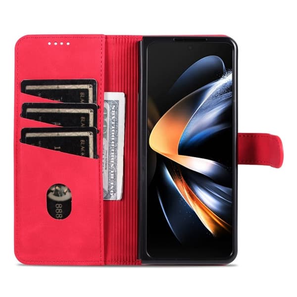 AZNS Samsung Galaxy Z Fold4 Plånboksfodral Konstläder - Röd