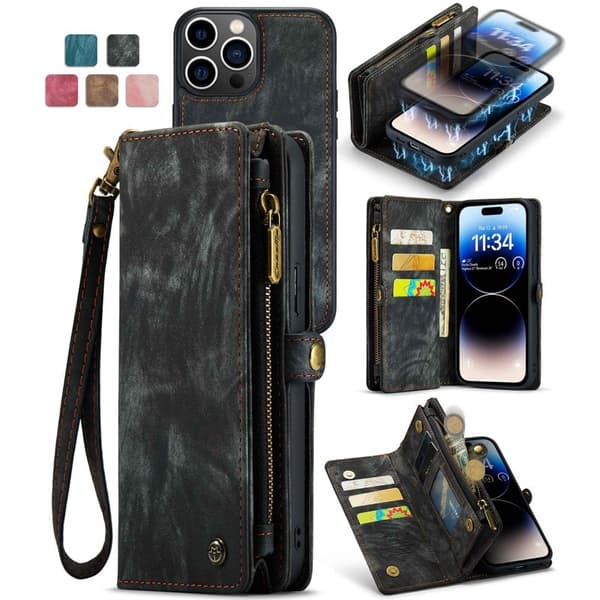 CASEME 008 Mobilskal 2-i-1 TPU KonstLäder för iPhone 13 Pro Max - Svart