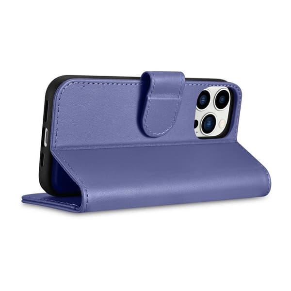iCarer iPhone 14 Pro Max Plånboksfodral 2in1 Anti-RFID Äkta Läder - Ljuslila Brun