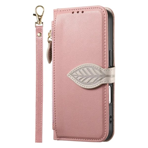 iPhone 17 Pro Plånboksfodral Leaf Magnetiskt Spänne Konstläder Roséguld