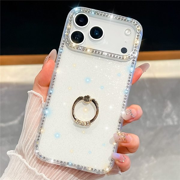Mobilskal till iPhone 17 Pro Rhinestone Edge Ring Kickstand Vit