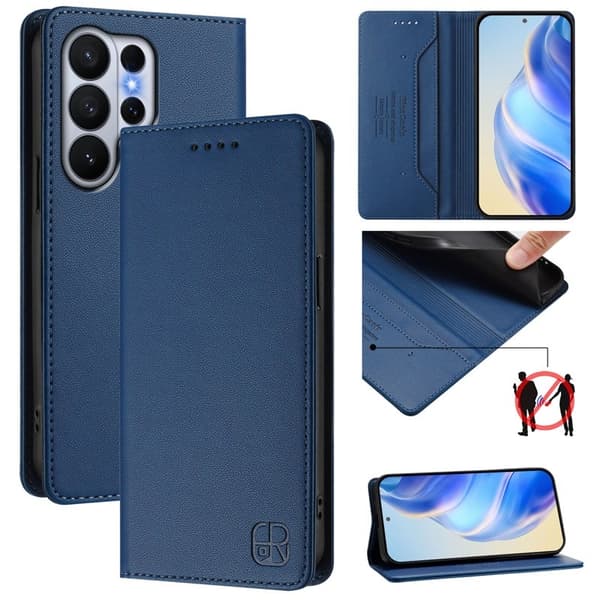 RINACASIS Samsung Galaxy S26 Ultra Plånboksfodral Konstläder RFID Skydd - Blå