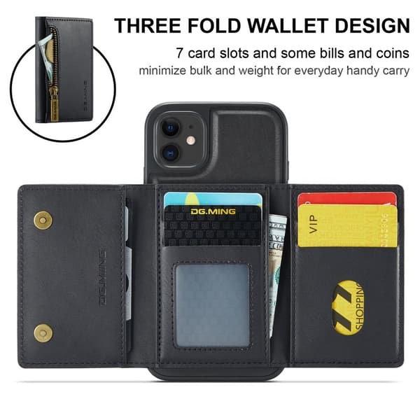 DG.MING M5 Plånboksfodral iPhone 11 med kortfack och dragkedja - Svart