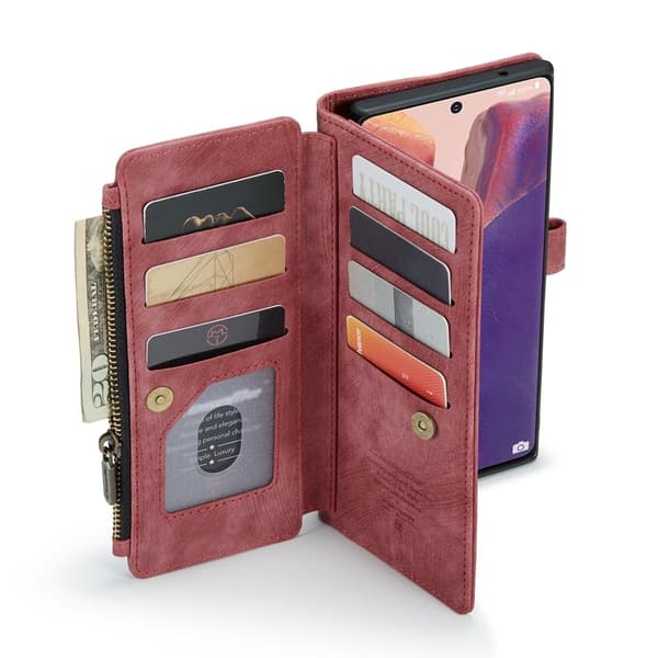 CASEME Konstläder Plånboksfodral för Samsung Galaxy Note20 - Röd