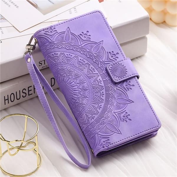 iPhone 15 Pro Max Plånboksfodral Mandala Flower Imprinted - Lila Lila