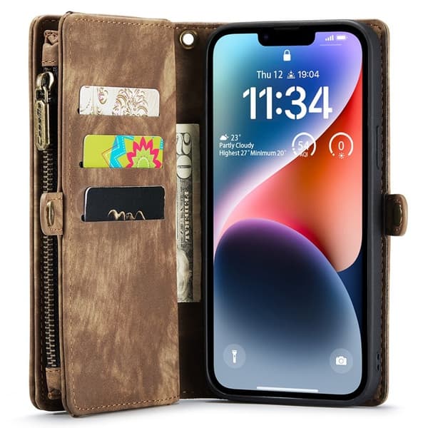 CASEME 008 iPhone 15 Pro Plånboksfodral i Konstläder med - Brun