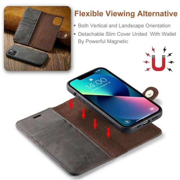 DG.MING iPhone 14 Plus Plånboksfodral Split Detachable Flip - Grå Grå