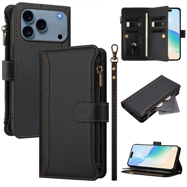 iPhone 17 Pro Max Plånboksfodral 9 Kortfack - Svart Svart
