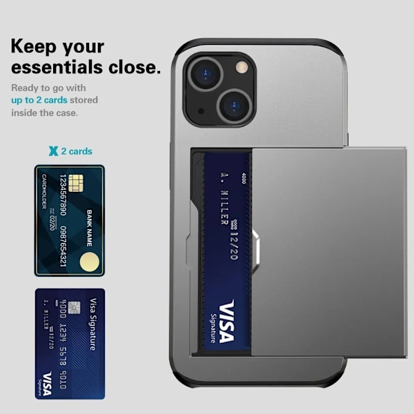 iPhone 15 Plus Mobilskal Korthållare - Grå