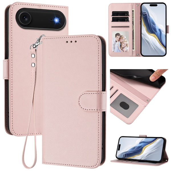 iPhone Air Plånboksfodral Läder med Handledsrem Rosa