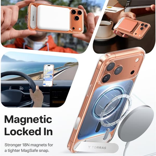 TORRAS Mobilskal till iPhone 17 Pro Max MagSafe Kickstand - Clear - Transparent Transparent