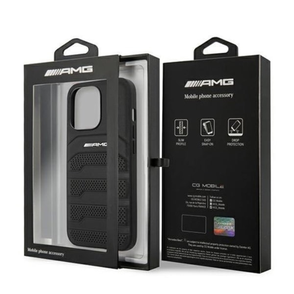 AMG Ægte Læder Debossed Lines Skal iPhone 13 Pro / 13 - Sort Black