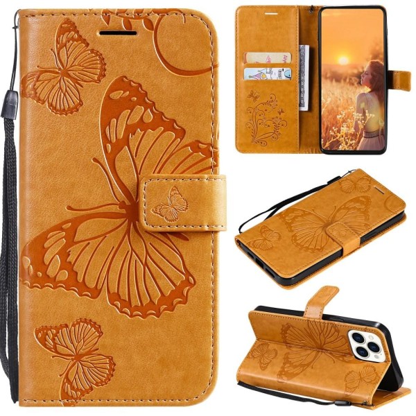 Butterflies Wallet Case iPhone 13 Pro - Gul Yellow