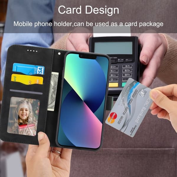 DIERFENG DF-03 Konstläder Plånboksfodral för iPhone 13 mini 5.4 tum - Svart
