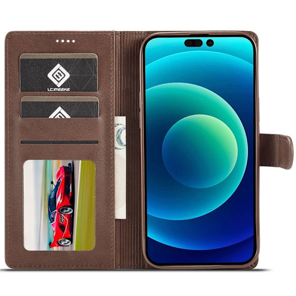 LC.IMEEKE iPhone 14 Pro Plånboksfodral Konstläder - Brun
