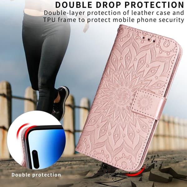 Samsung Galaxy S26 / S26 Pro Plånboksfodral Konstläder Solros - Roséguld