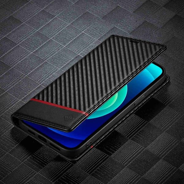 LC.IMEEKE iPhone 14 Plånboksfodral i Konstläder - Kolfibertextur - Vit
