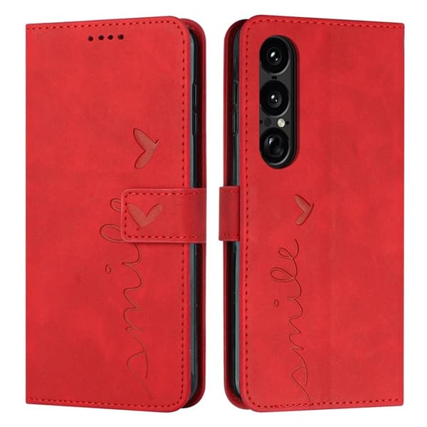 Sony Xperia 1 VII Konstläder Plånboksfodral Imprinted Heart - Röd Röd