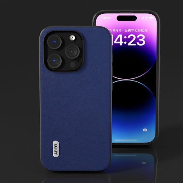 ABEEL Mobilskal till iPhone 14 Pro Max Shockproof Blå PU Läder