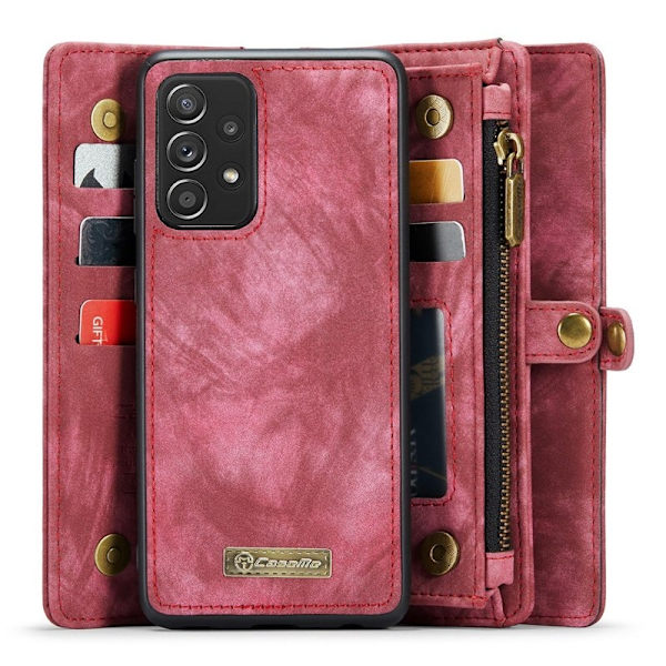 CASEME Multi-function Wallet KonstLäder Mobilskal Röd för Samsung Galaxy A52