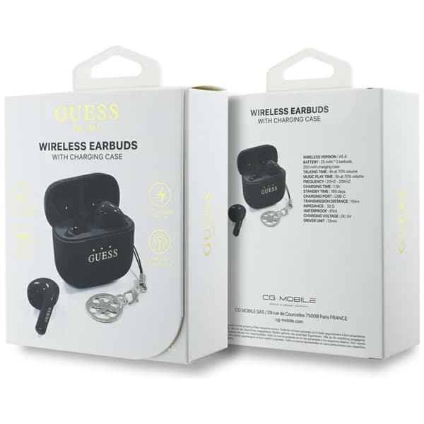Guess TWS In-Ear Hörlurar Glossy Effect Printed Logo & Charm - Svart Black