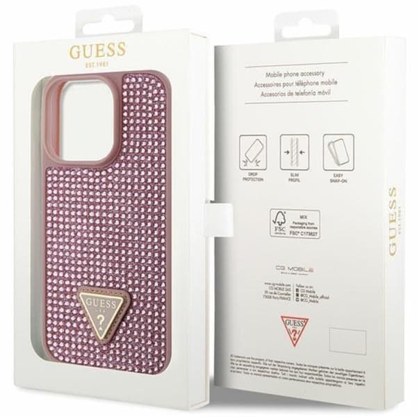 Guess Mobilskal till iPhone 14 Pro Rhinestone Triangle - Rosa