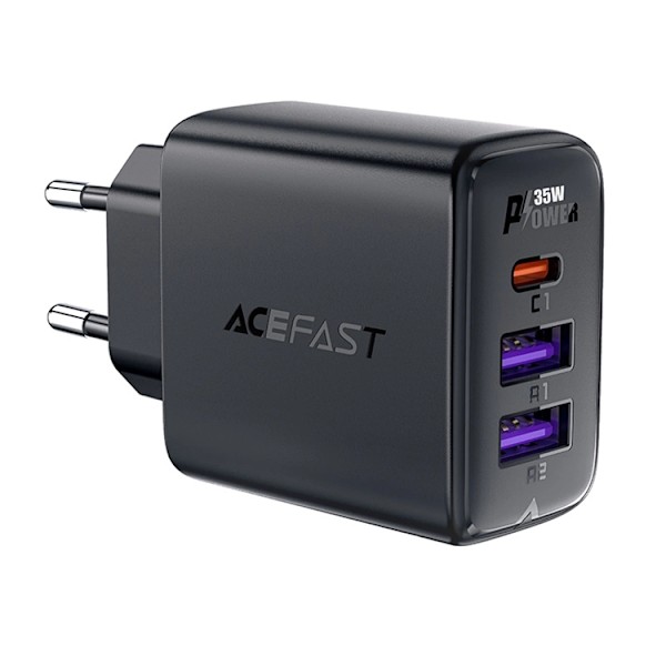 Acefast A57 PD 35W GaN Väggladdare 2 x USB-A + USB-C - Svart Svart
