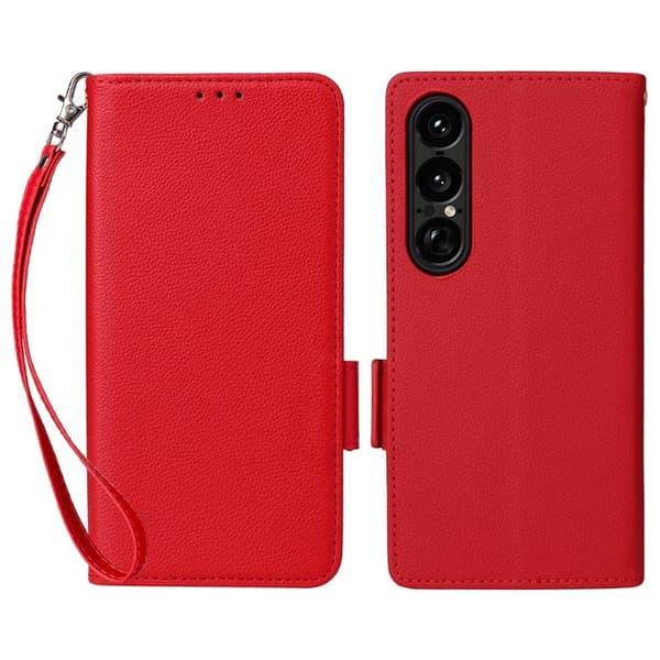 Sony Xperia 1 VII Plånboksfodral Litchi Texture Med Rem - Röd Röd