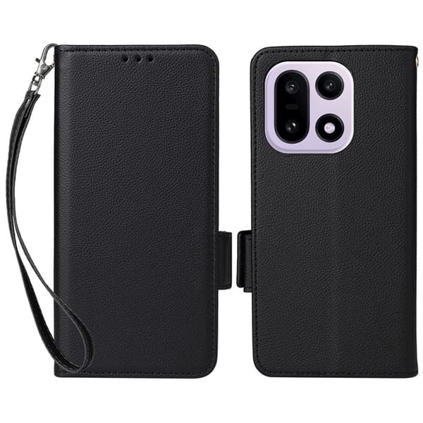OnePlus 15 5G Plånboksfodral Litchi Texture Konstläder Svart