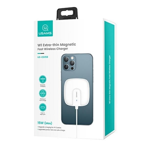USAMS Induktionsladdare US-CD159 Magnetisk W1 15W iPhone 12 - Vit
