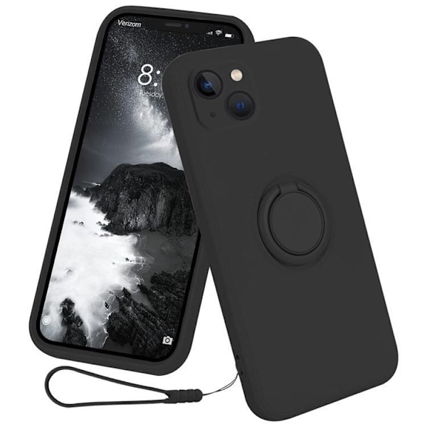 iPhone 15 Plus Mobilskal Ringhållare Liquid Silikon - Svart Svart