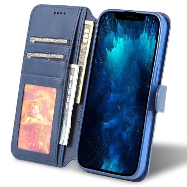 AZNS iPhone 14 Pro Plånboksfodral Konstläder - Full Skydd - Blå