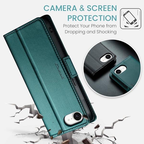 CASEME Plånboksfodral Konstläder för iPhone 16e RFID-Skydd Grön
