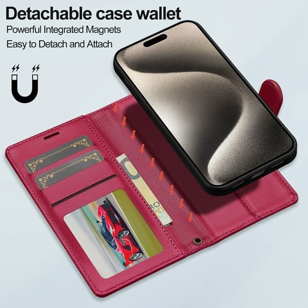 LC.IMEEKE L2 Series iPhone 15 Plus Plånboksfodral Konstläder - Röd