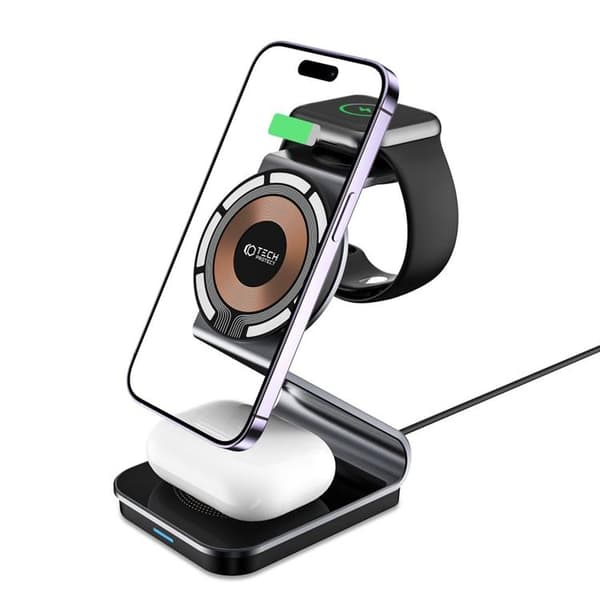 [3in1] Tech-Protect Trådløs oplader iPhone/Apple Watch/AirPods - Svart