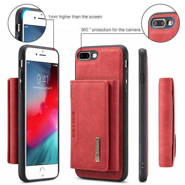 DG.MING M2 Series Plånboksfodral Konstläder med Ställ för iPhone 7/8 PlusRöd