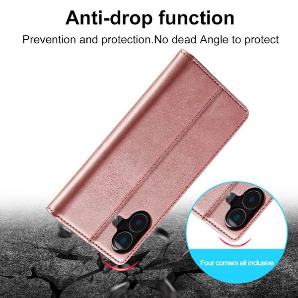 LC.IMEEKE iPhone 16 Plus Plånboksfodral Konstläder- Roséguld