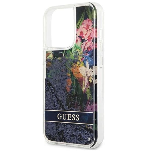 Guess iPhone 13 Pro Cover Flower Liquid Glitter - Blå Blå