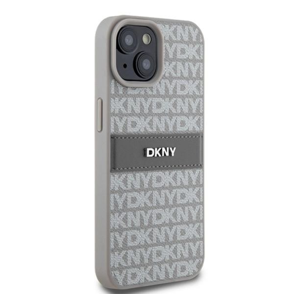 DKNY iPhone 15/14 Plus Mobilskal Läder Mono Stripe & Metal Logo Beige